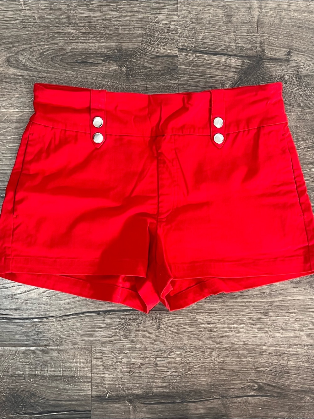 INC International Concepts Bright Red High-Waist Sailor Button Shorts